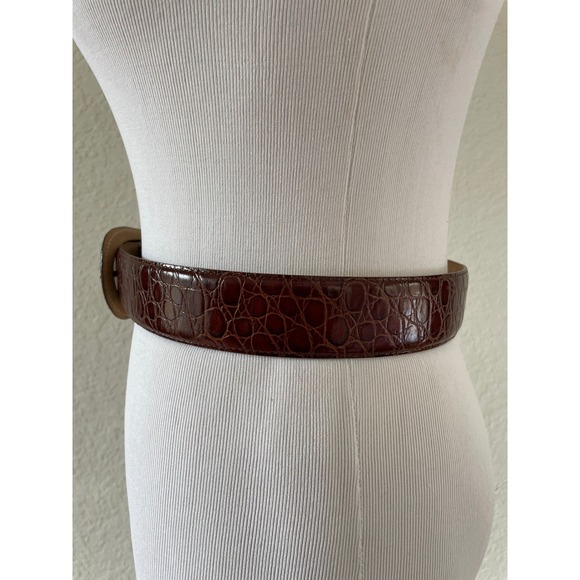 Vintage HARTMANS Genuine Leather Brown Croc Embossed Belt Women Size M - Picture 5 of 8